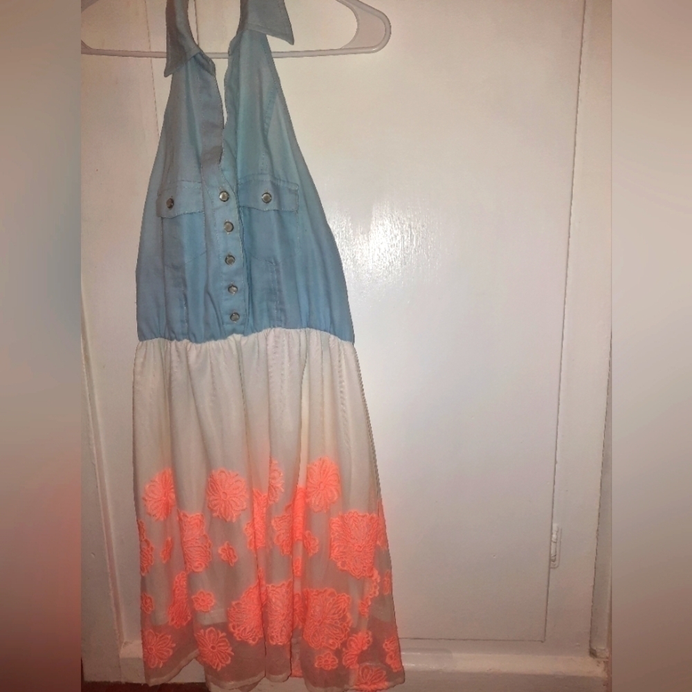 Denim/floral halter dress